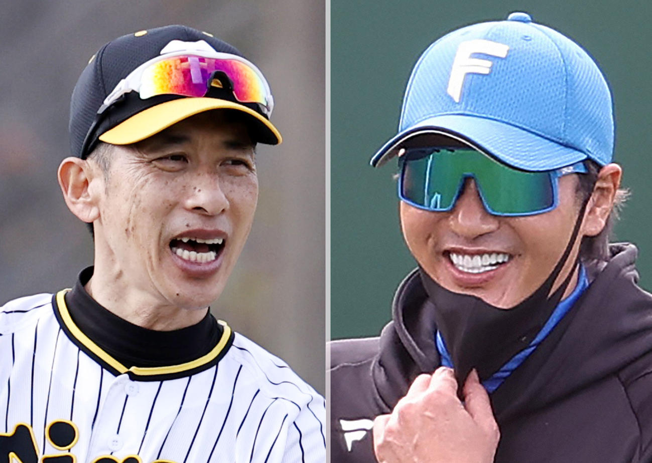 阪神矢野監督（左）と日本ハム新庄監督