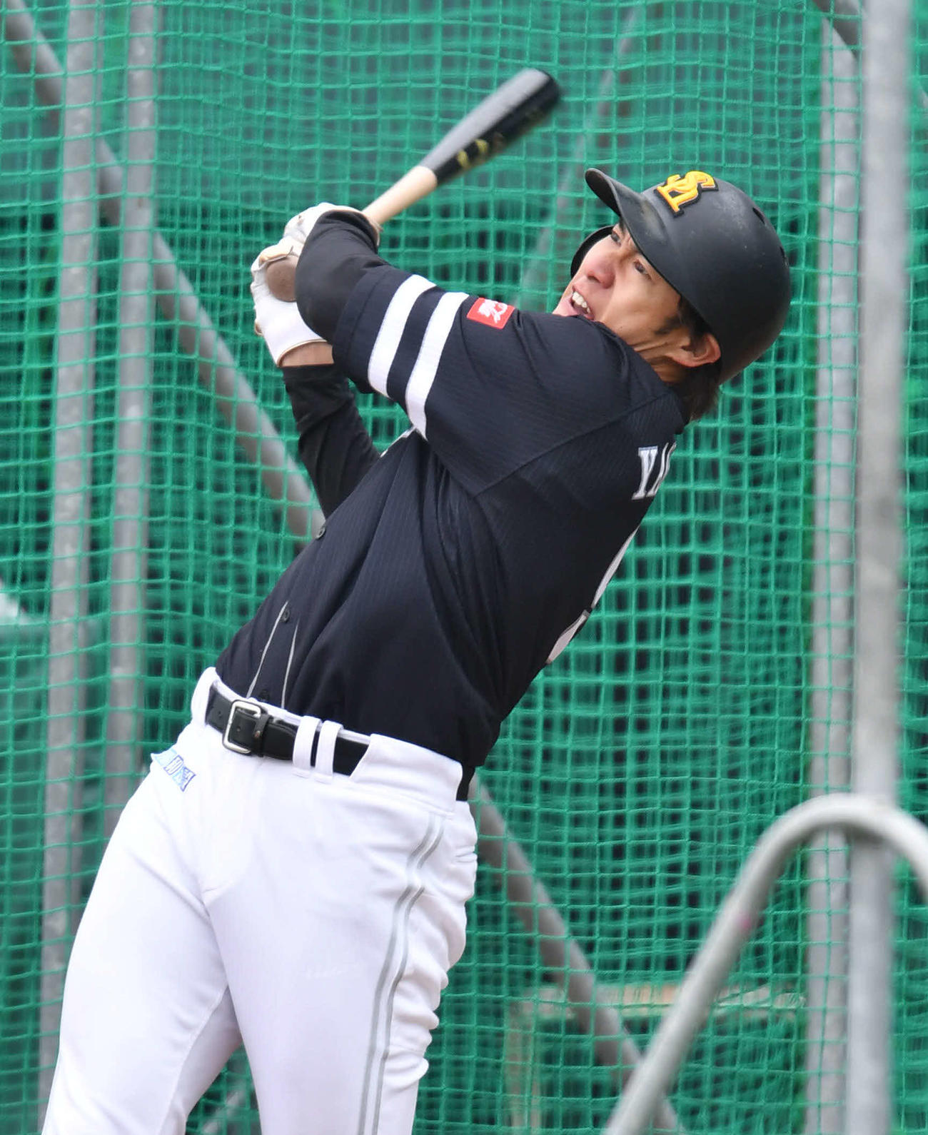 タマホームスタジアム筑後でフリー打撃を行う柳田悠岐（撮影・岩下翔太）