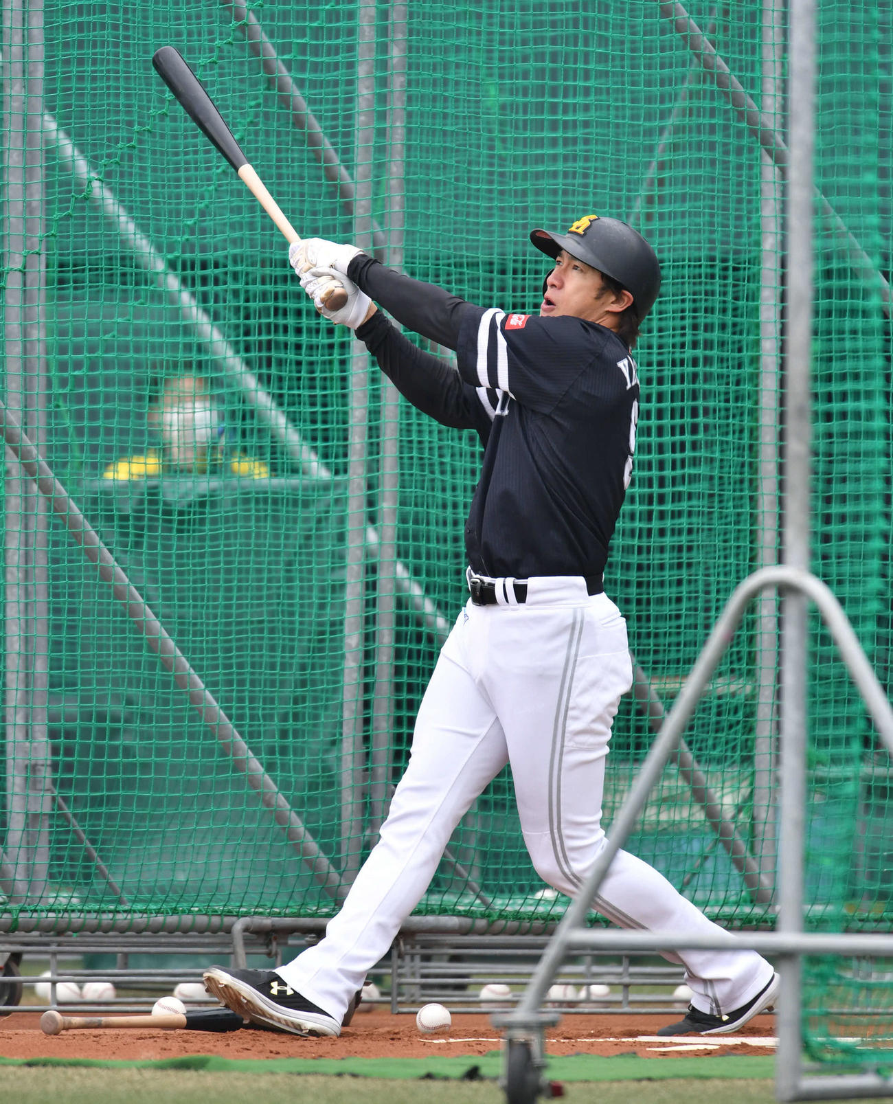 フリー打撃を行う柳田（撮影・岩下翔太）
