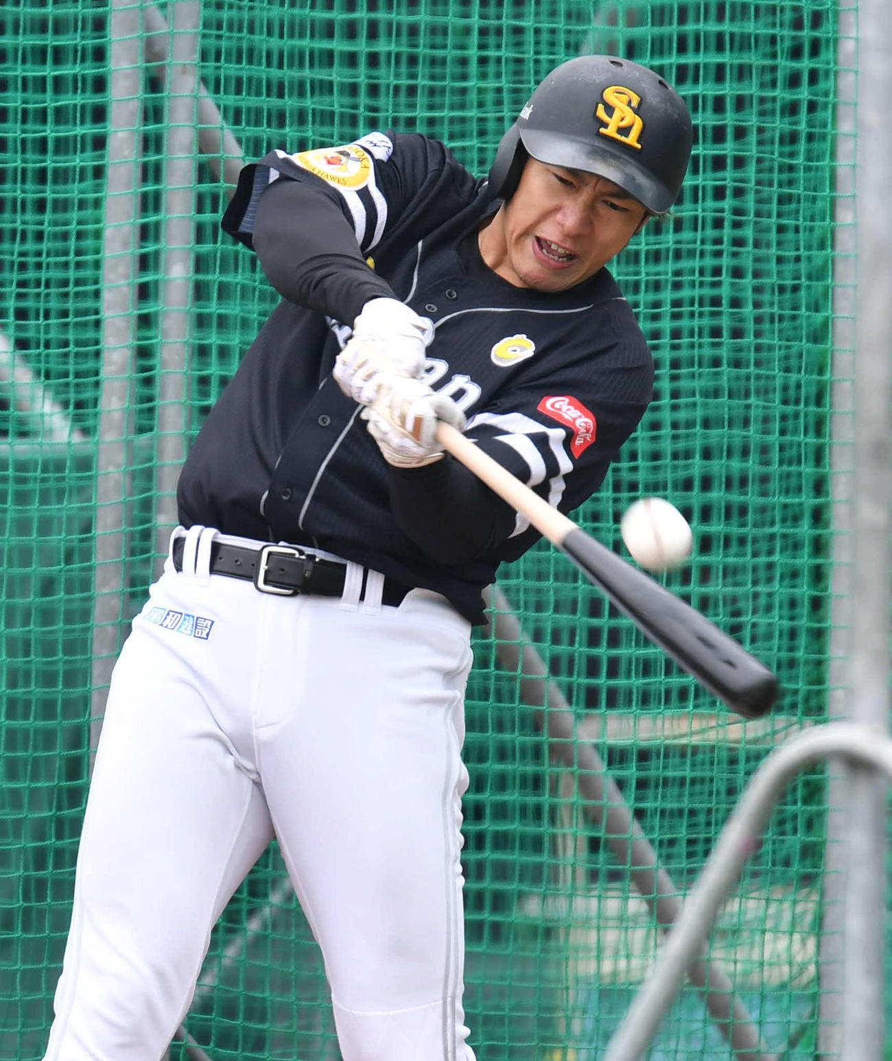 フリー打撃を行う柳田（撮影・岩下翔太）
