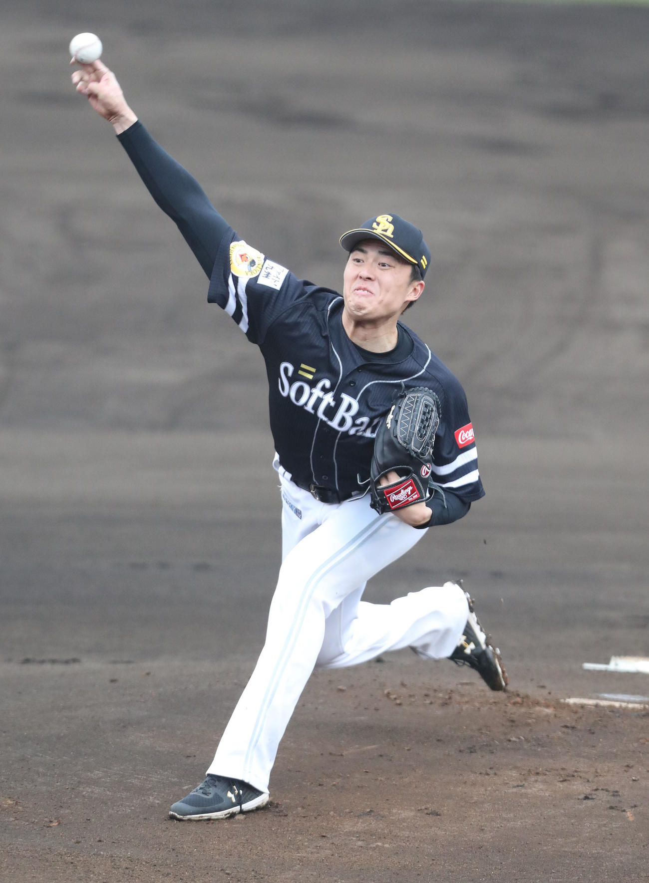 シート打撃に登板した田中正義（撮影・梅根麻紀）