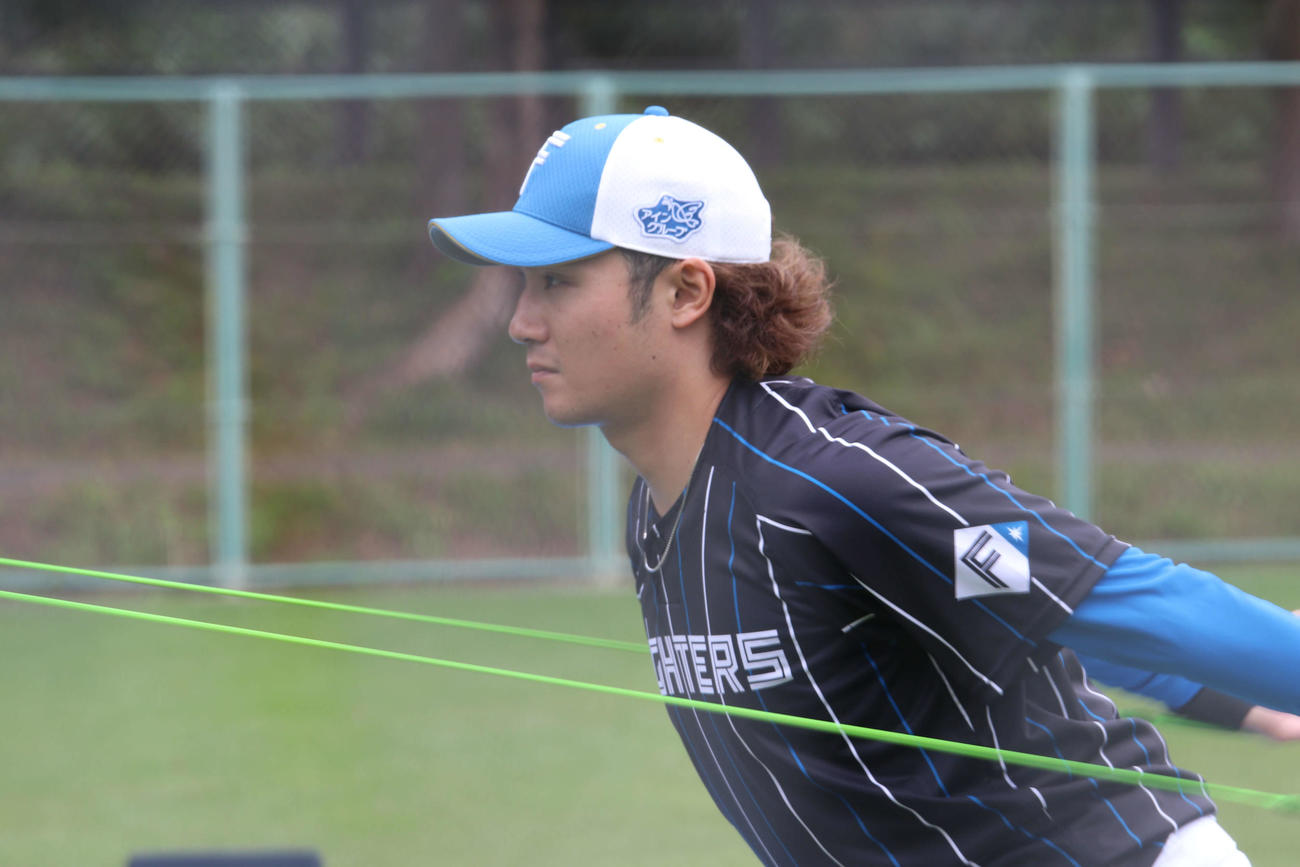2軍キャンプでトレーニングする日本ハム伊藤（撮影・小林憲治）
