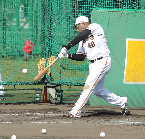 特打する巨人ウィーラー（撮影・河田真司）