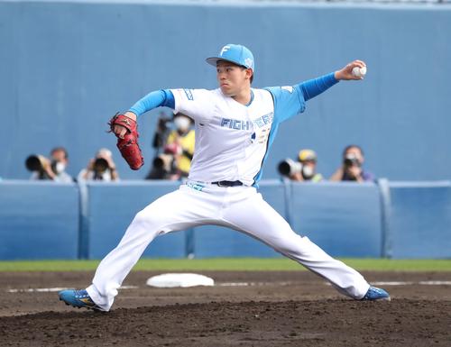 日本ハム対阪神　6回から登板の根本（撮影・黒川智章）