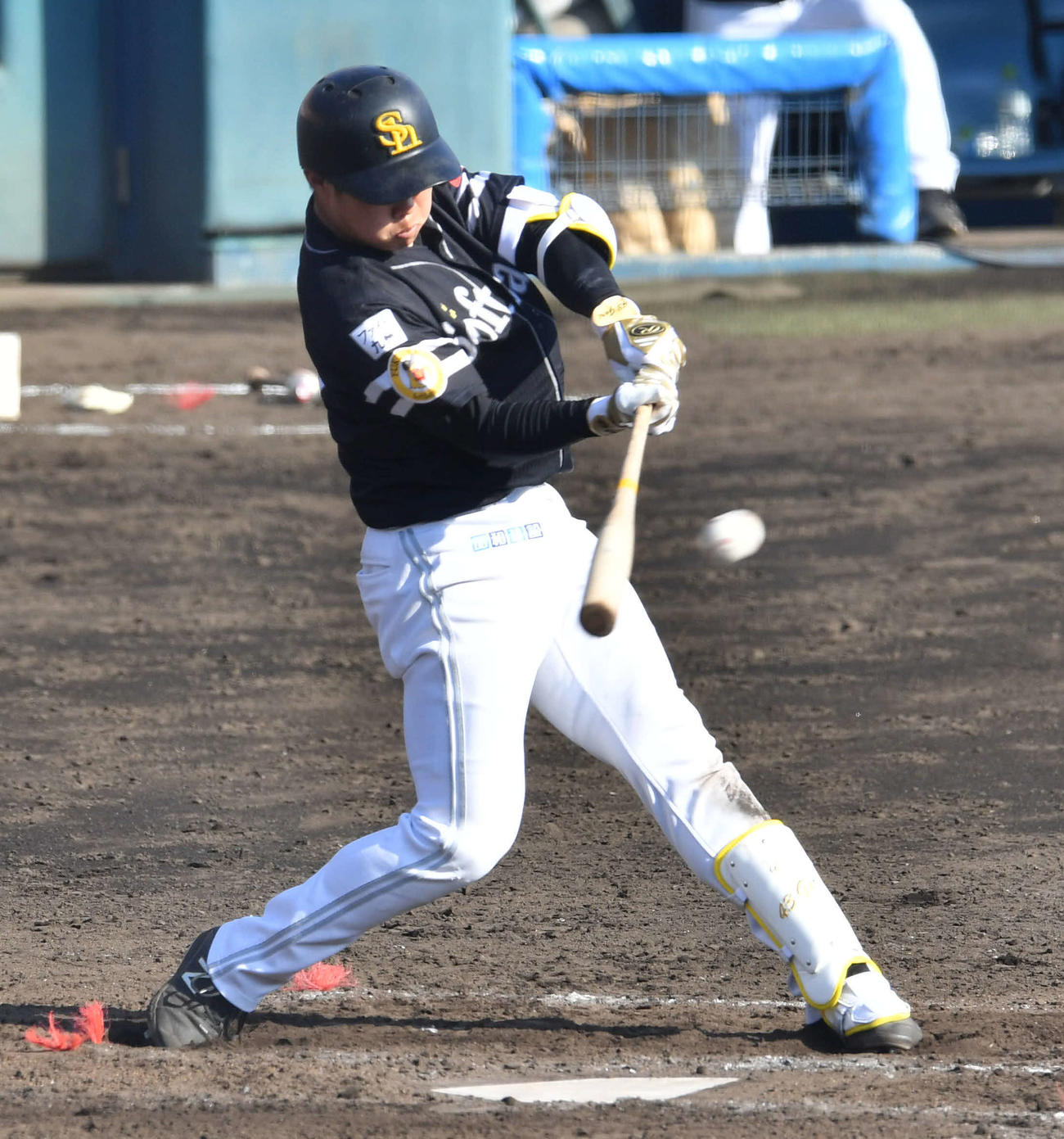 紅白戦　6回表紅組2死一、二塁、井上は中越え2点適時二塁打を放つ（撮影・岩下翔太）
