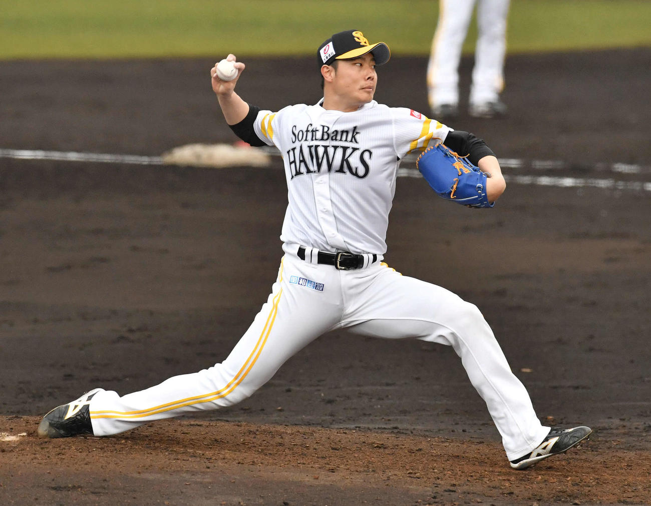 3回表から登板した、白組2番手の松本（撮影・岩下翔太）