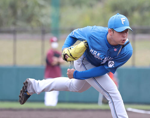 練習試合　楽天対日本ハム　5回裏に日本ハム3番手で登板した堀（撮影・河野匠）