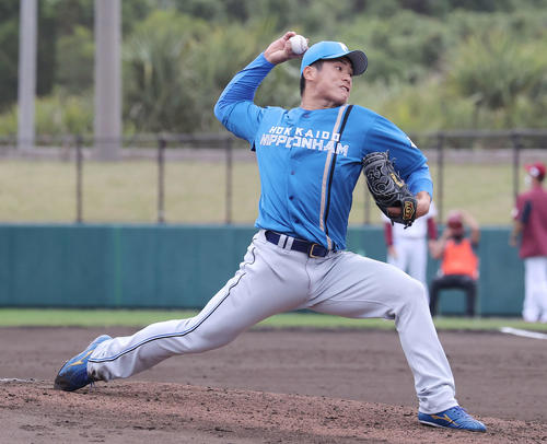 練習試合　楽天対日本ハム　7回裏に日本ハム5番手で登板した古川侑（撮影・河野匠）