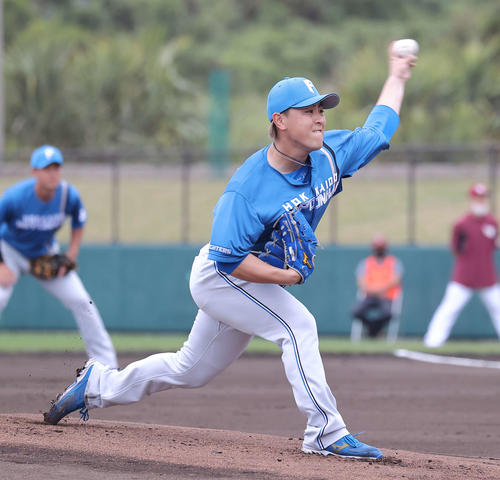 練習試合　楽天対日本ハム　力投する日本ハム先発の河野（撮影・河野匠）