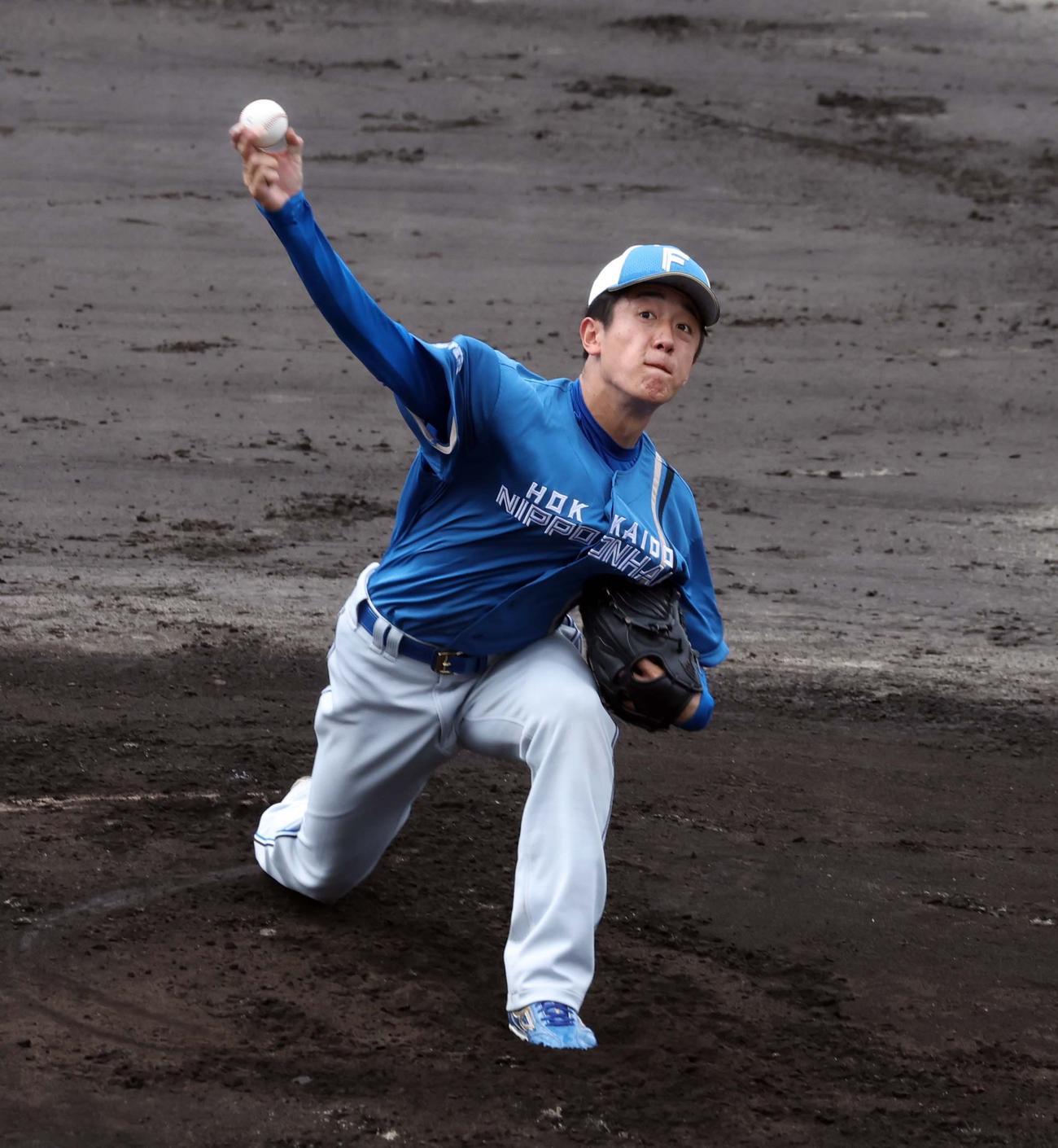 打撃投手を務める日本ハム北山亘基（2022年2月10日撮影）