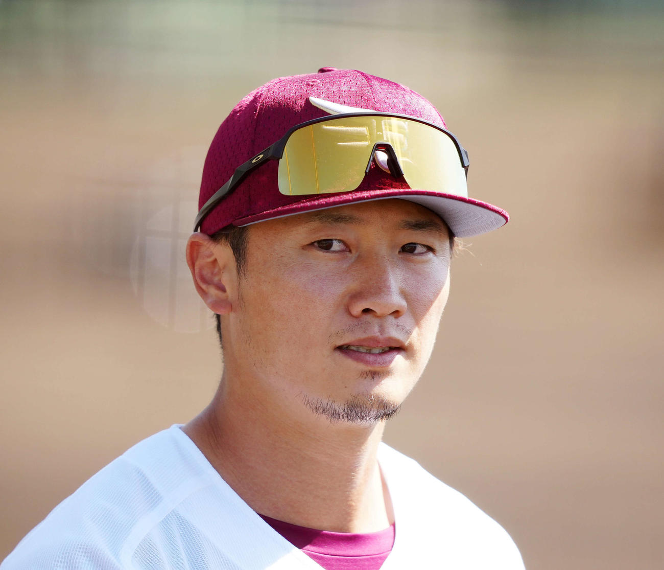 楽天対ロッテ　試合前練習に臨む楽天西川（撮影・江口和貴）