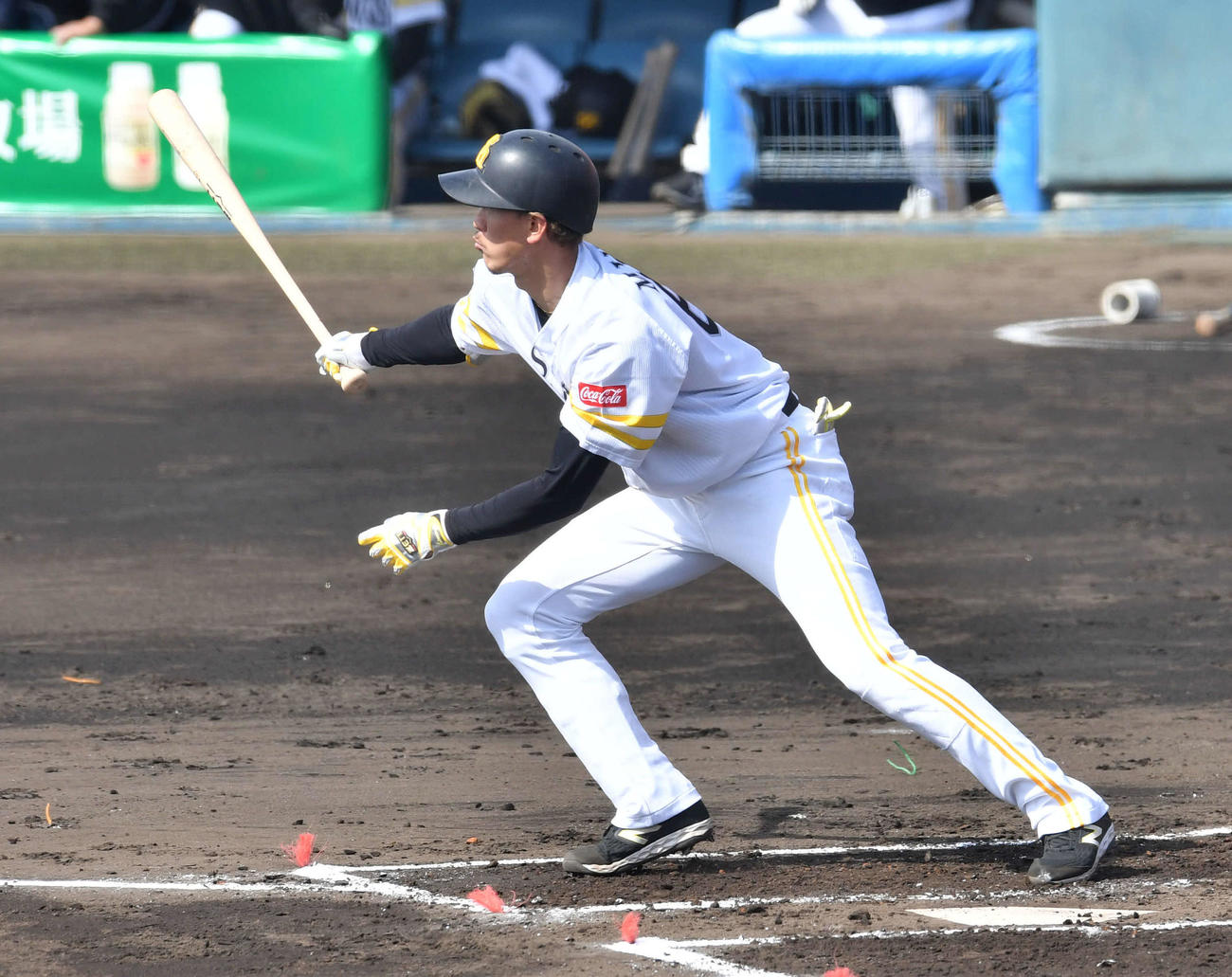 紅白戦　1回裏白組1死、ソフトバンク三森は右三塁打を放つ（撮影・岩下翔太）