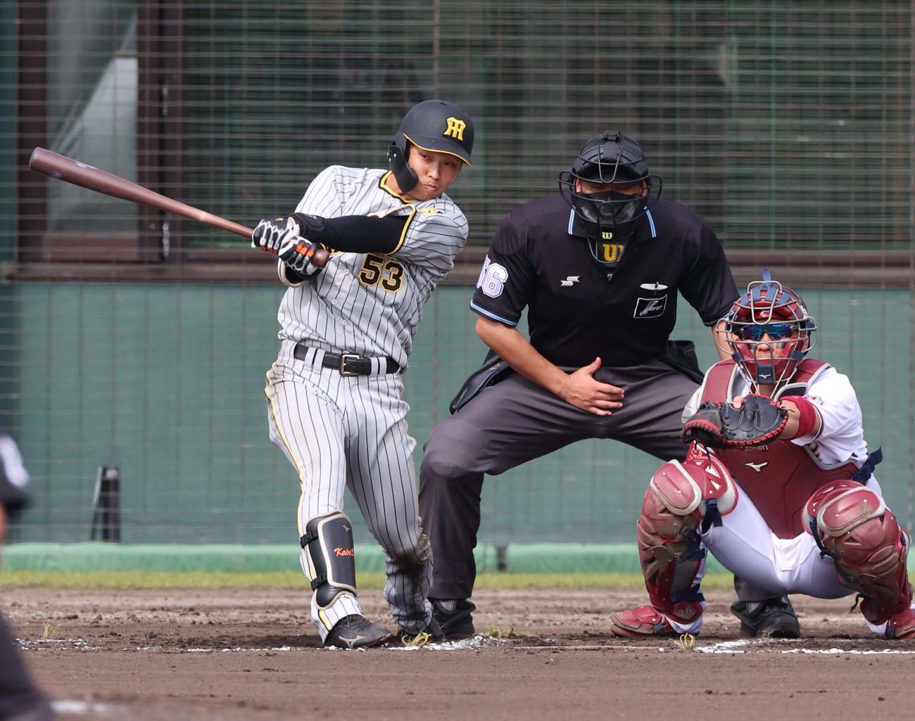 楽天対阪神　7回表阪神無死一塁、二ゴロに倒れる島田海吏（撮影・上田博志）