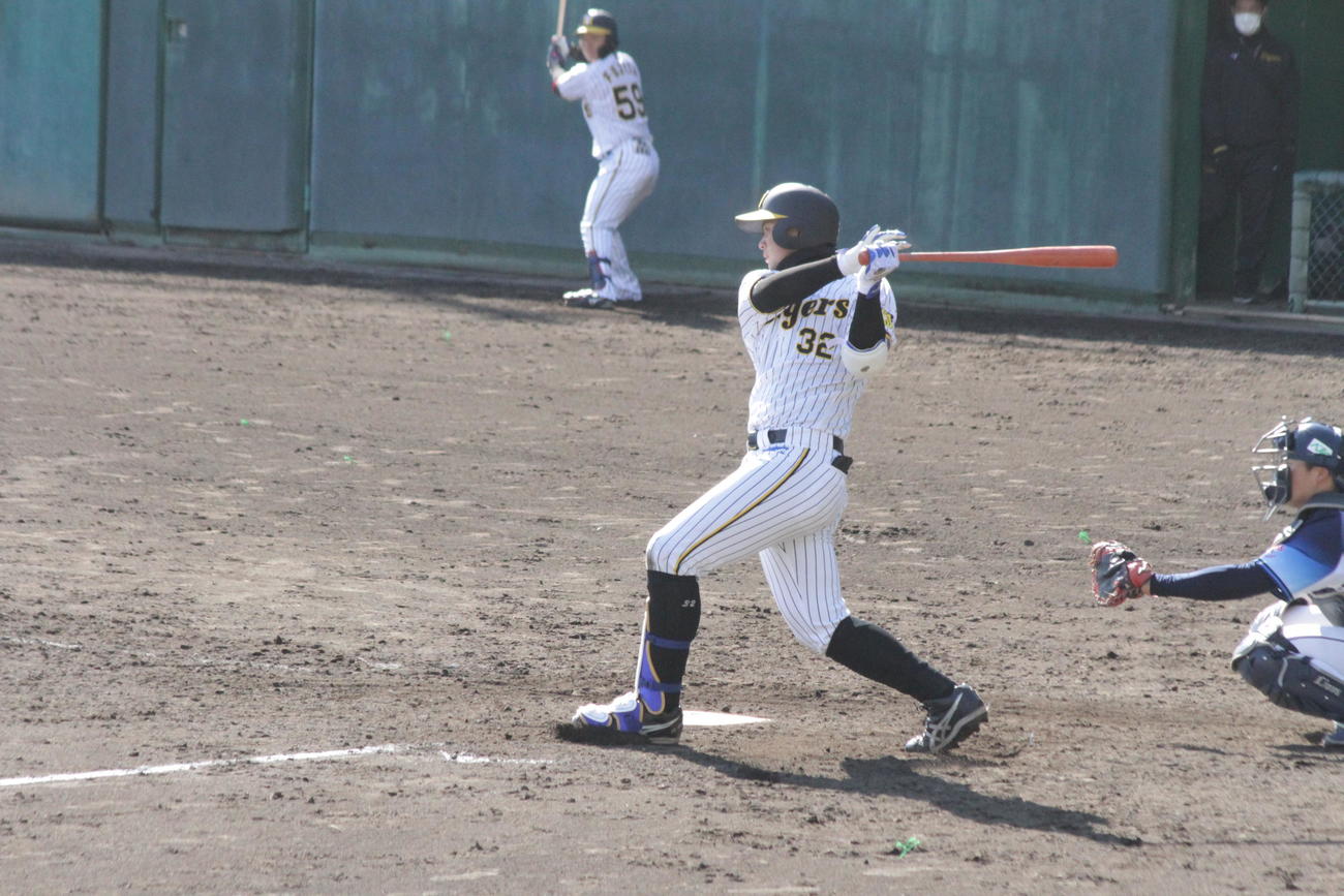 阪神井上は5回、右前適時打を放ち、2打席連続タイムリーと気を吐いた