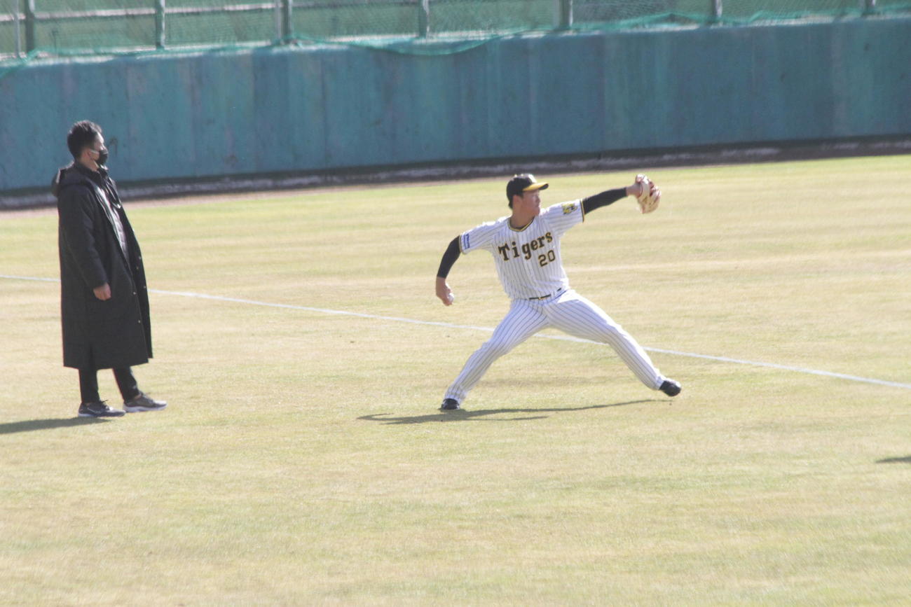 阪神藤川SAは森木のキャッチボールをチェックする