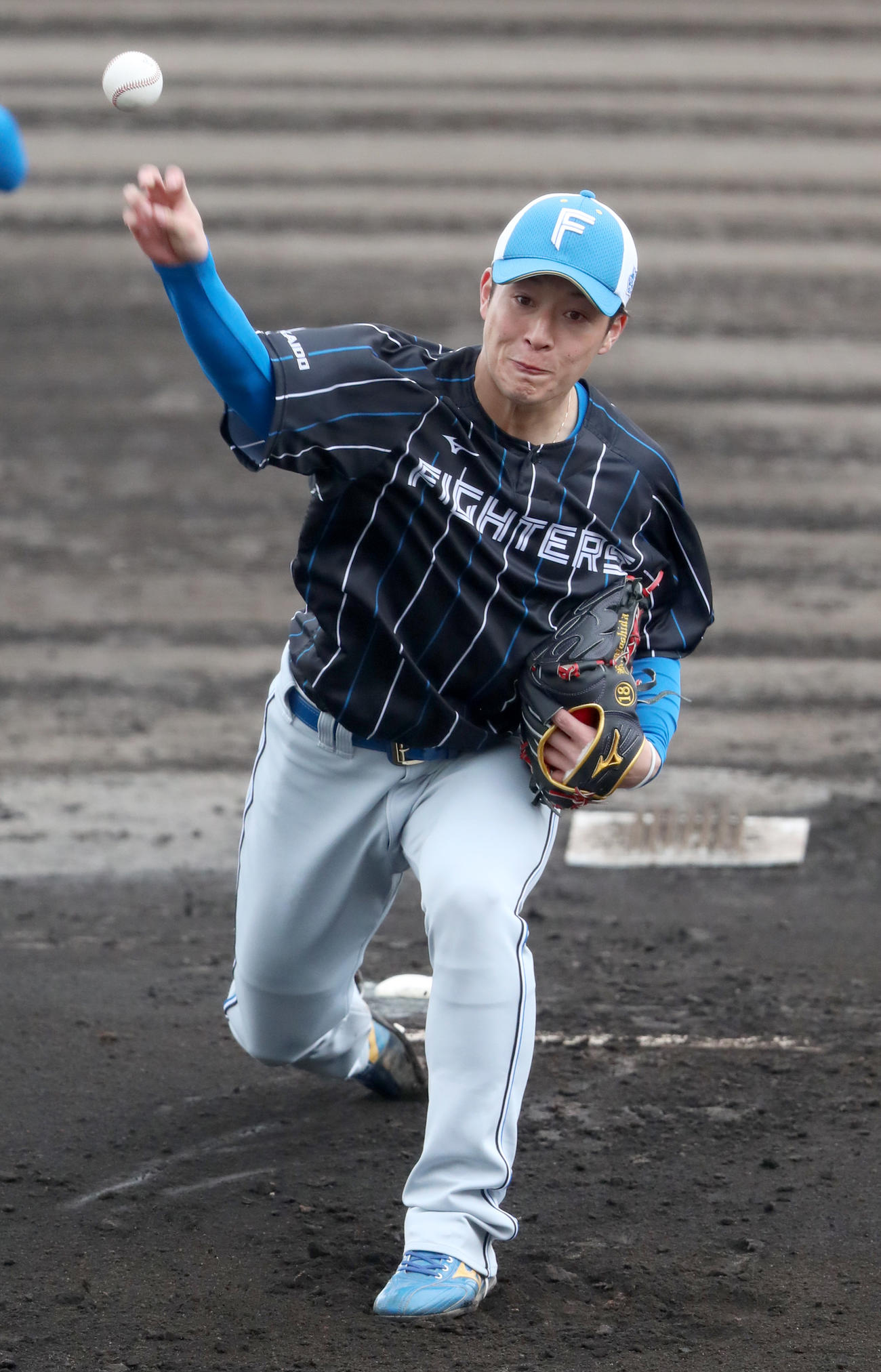 投内連係をする日本ハム吉田（撮影・佐藤翔太）