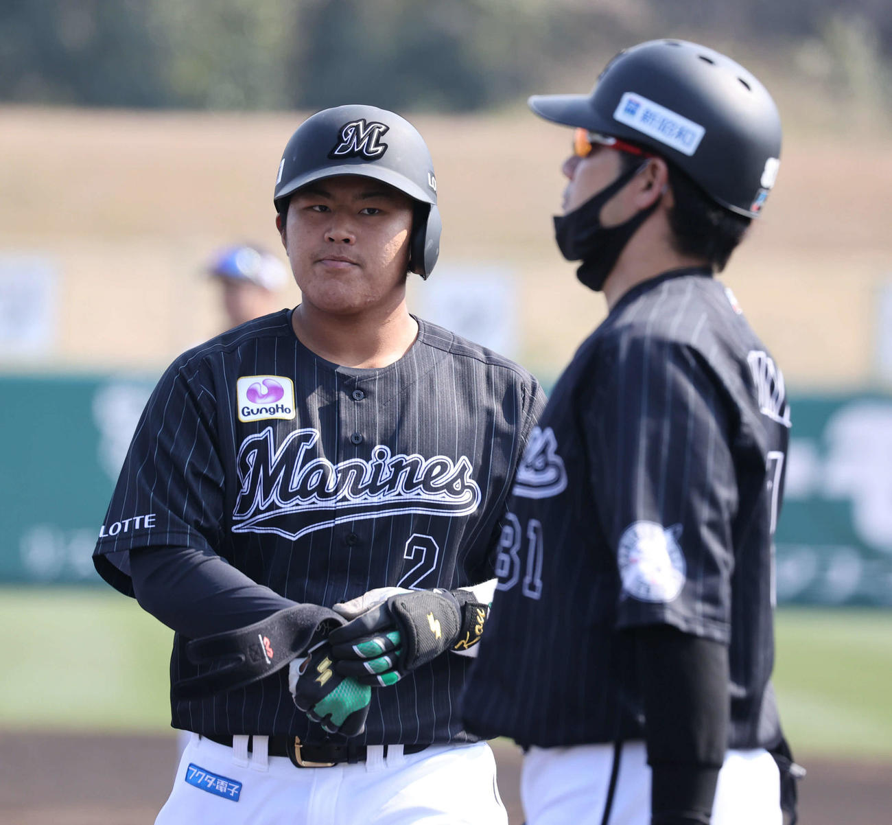 3回表ロッテ2死二塁、適時打を放った松川虎生（撮影・渦原淳）