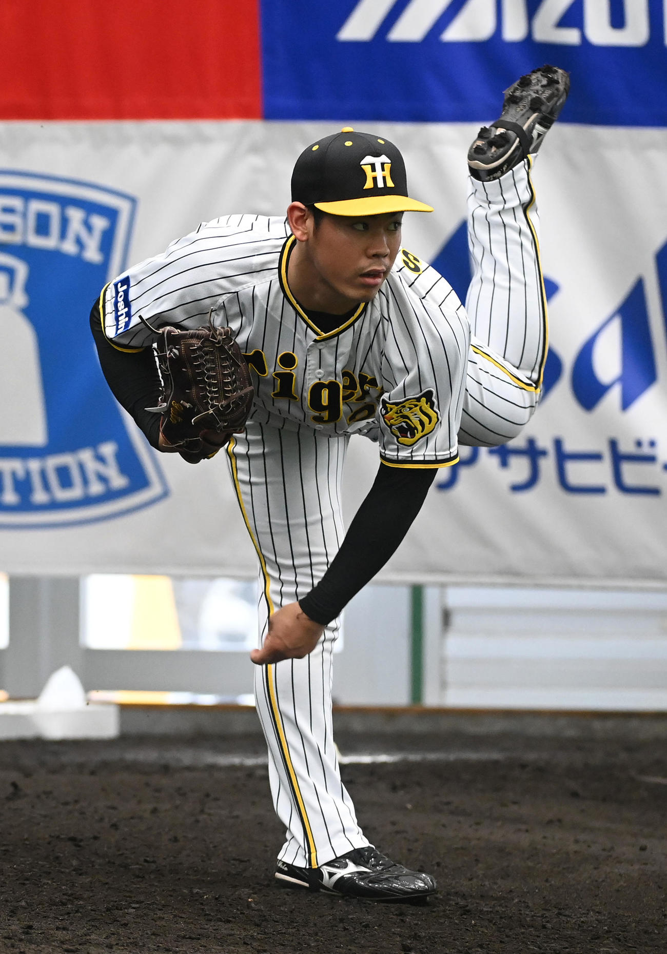 ブルペンで投球練習を行う阪神鈴木勇斗（撮影・前岡正明）
