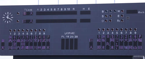 巨人対楽天　巨人対楽天　両チームスタメン（撮影・河田真司）