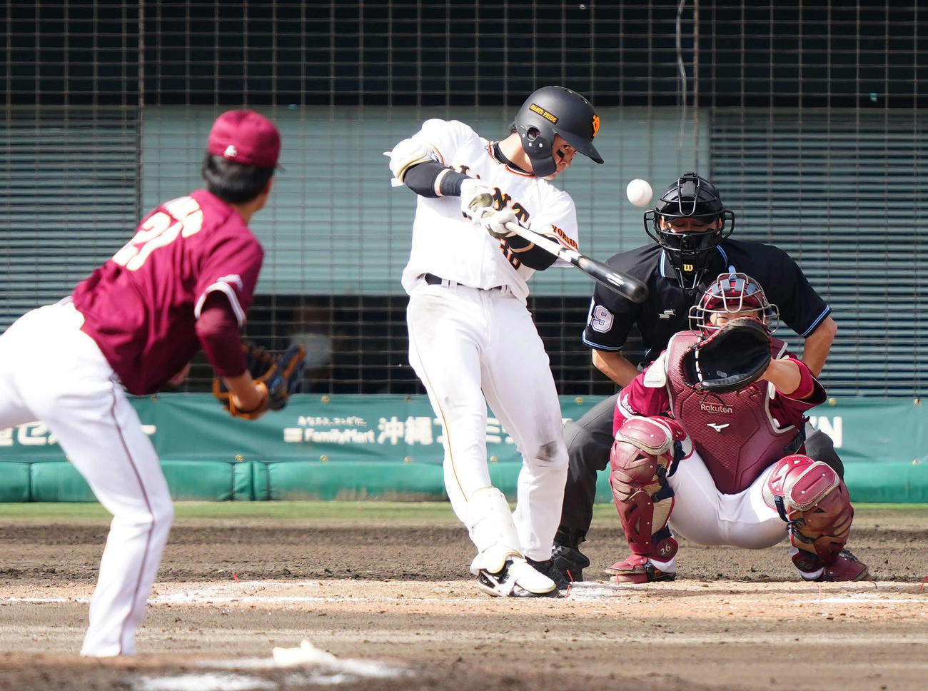 巨人対楽天　6回裏巨人1死、中飛に倒れる岡田。投手早川（撮影・江口和貴）