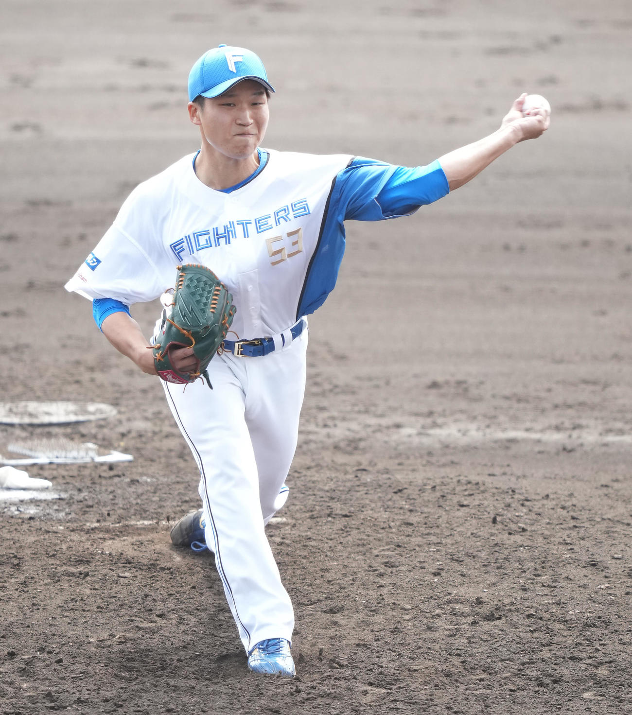 日本ハム対DeNA 5回表から4番手で登板した日本ハム長谷川威（撮影・鈴木みどり）