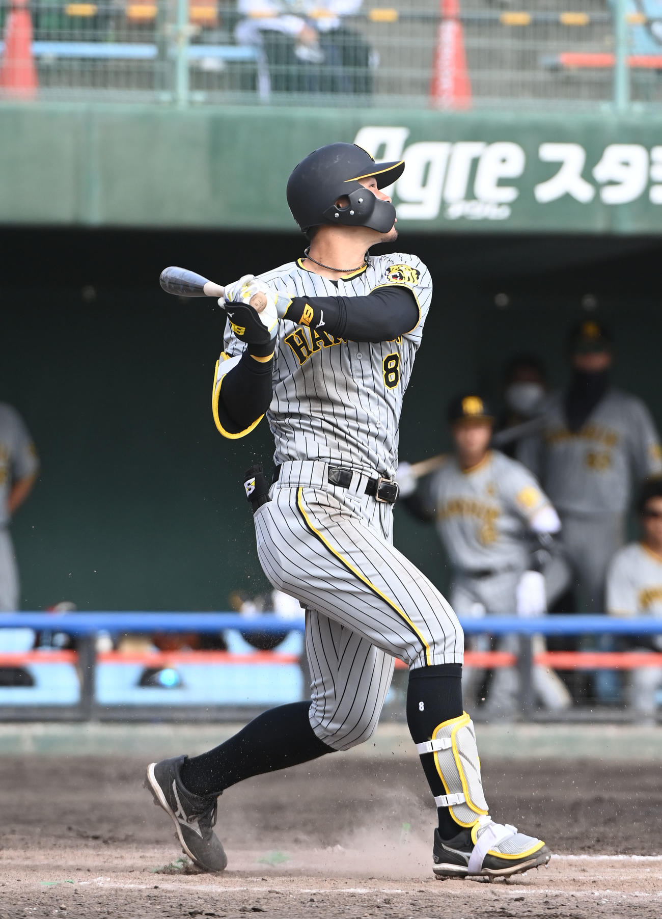 オープン戦中日対阪神　8回表阪神1死、内野安打を放つ佐藤輝（撮影・森本幸一）