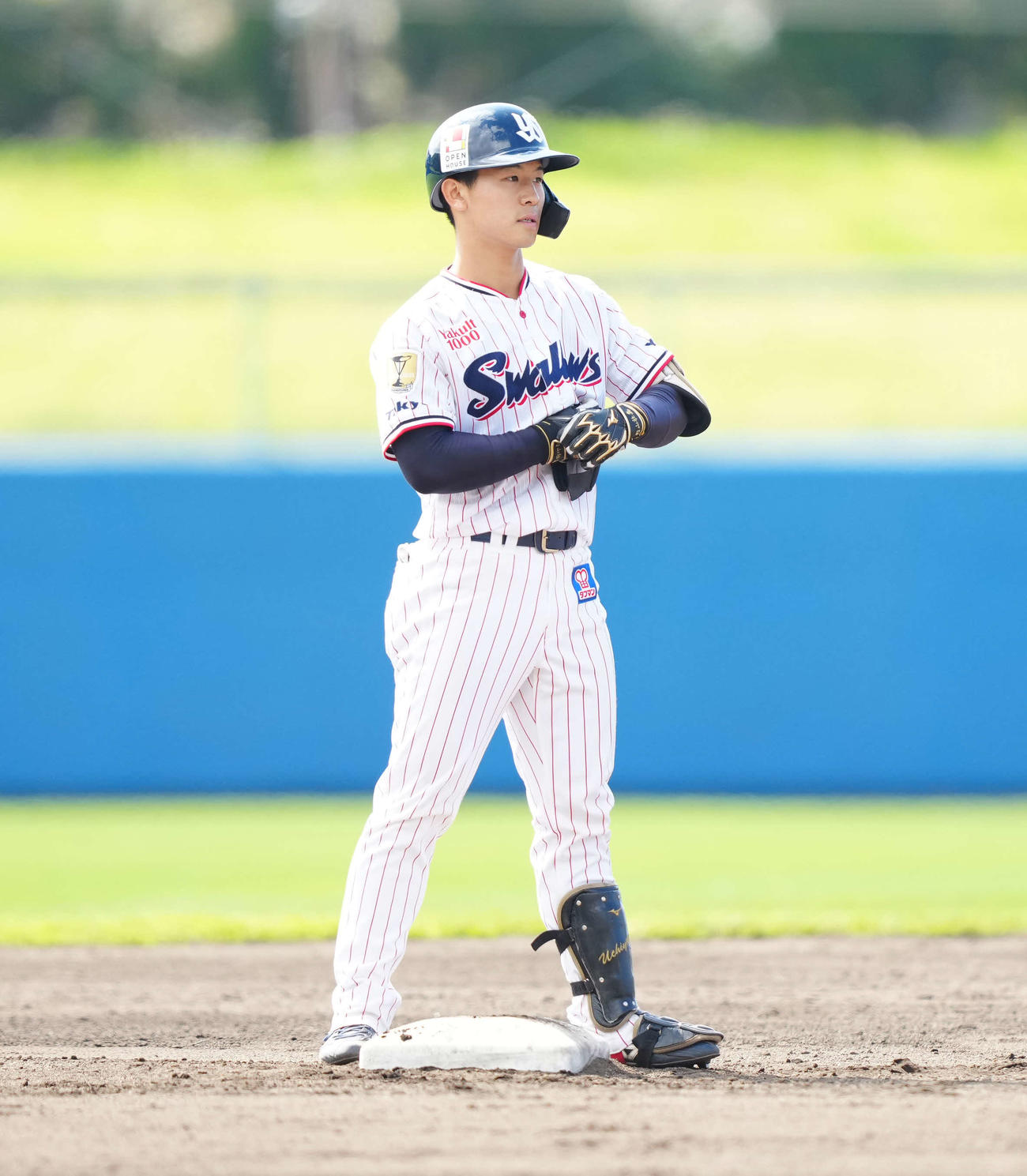 ヤクルト対阪神　4回裏ヤクルト無死二塁、同点適時二塁打を放った内山壮（撮影・江口和貴）