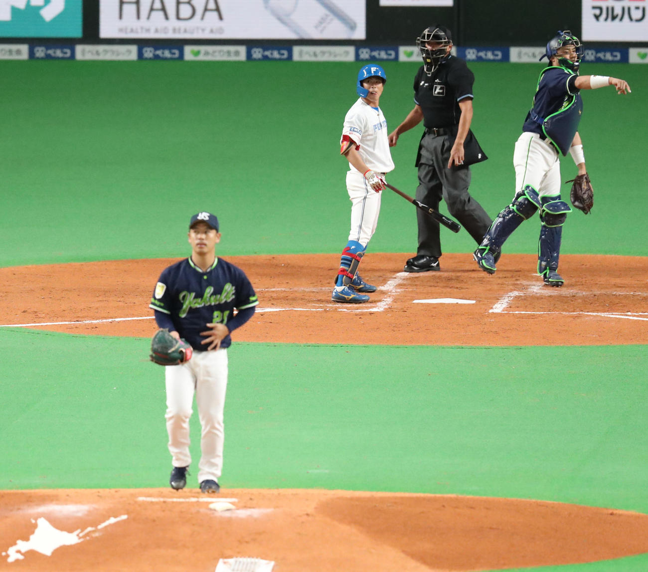日本ハム対ヤクルト　2回裏日本ハム無死、五十幡は見逃し三振に終わる。投手はヤクルト小川（撮影・佐藤翔太）