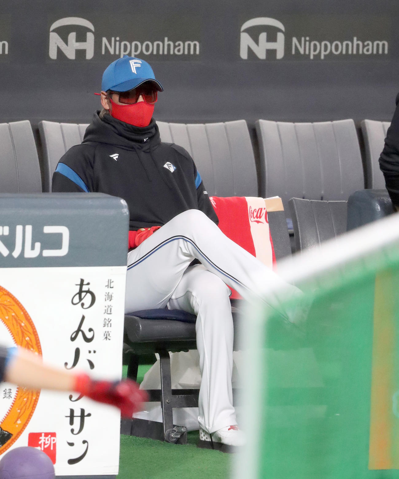 日本ハム対ヤクルト　試合前、練習を見つめる日本ハム新庄監督（撮影・佐藤翔太）