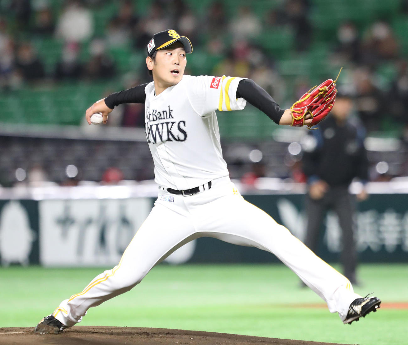 ソフトバンク対中日　先発の石川柊太（撮影・梅根麻紀）