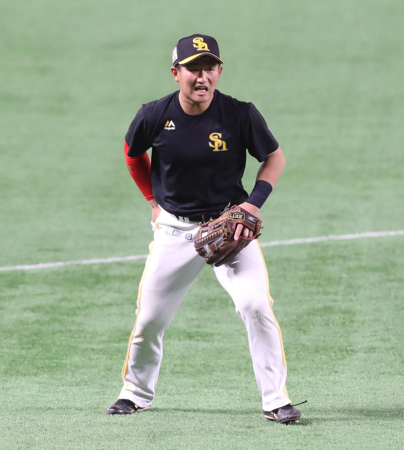 ソフトバンク対ロッテ　全体練習に合流した野村大（撮影・屋方直哉）