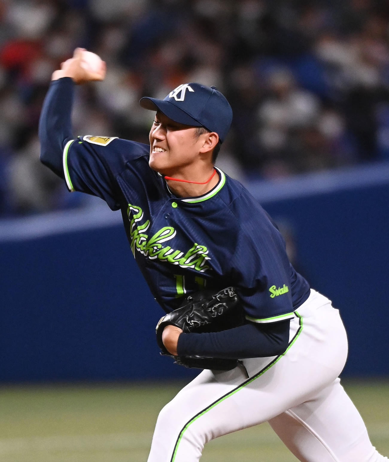 オープン戦中日対ヤクルト　3回裏、力投するヤクルト先発の奥川（撮影・森本幸一）