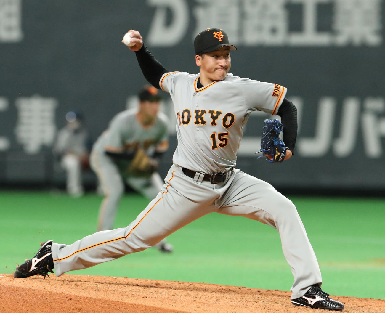 オープン戦で登板する巨人大勢（22年3月6日撮影）