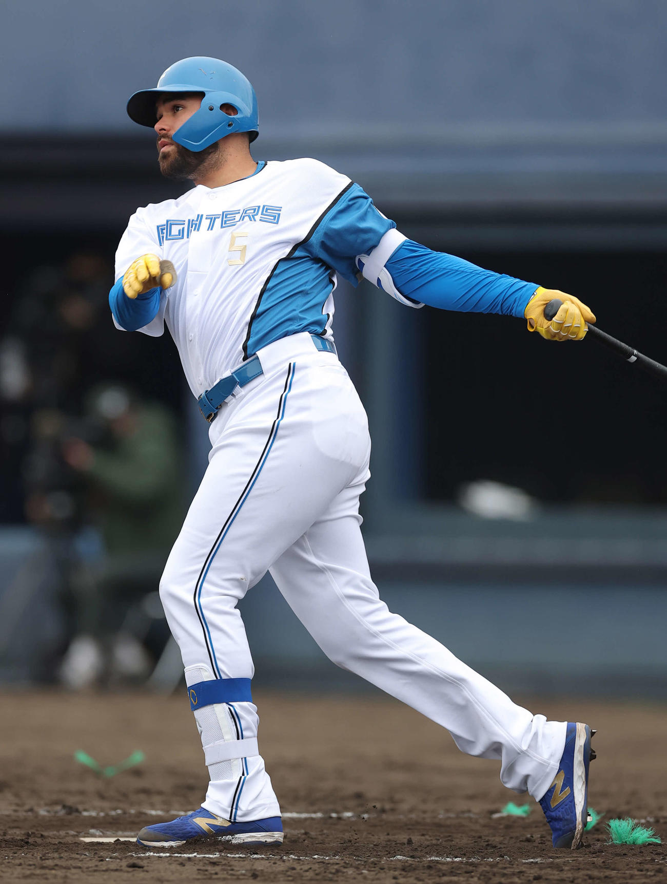 日本ハム対ロッテ　8回裏日本ハム無死、左翼への二塁打を放つヌニエス（撮影・河野匠）