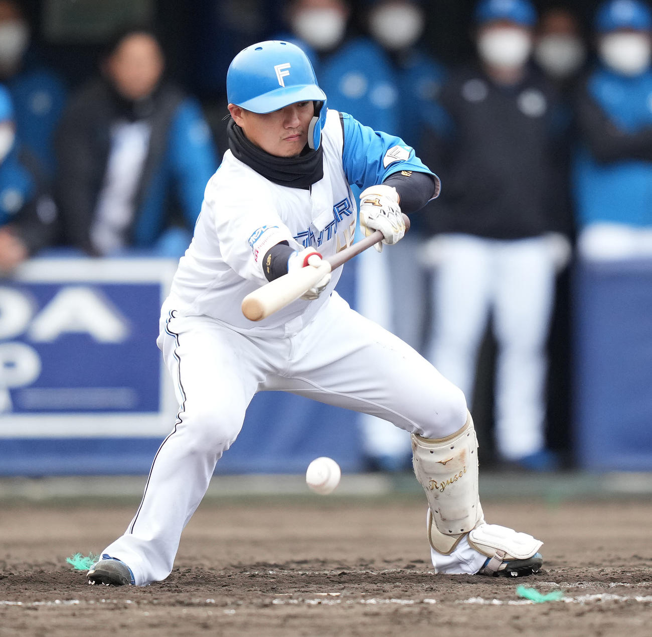 日本ハム対ロッテ　9回裏日本ハム無死一、二塁、送りバントに失敗し、併殺となる佐藤（撮影・鈴木みどり）