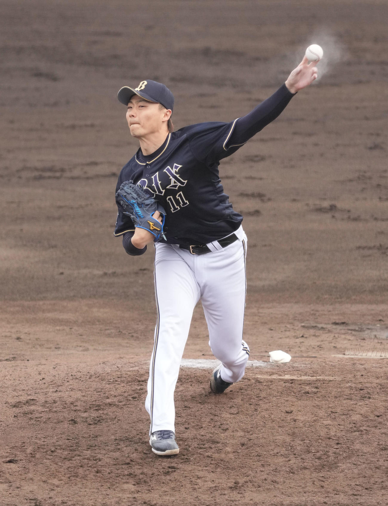 オープン戦中日対オリックス　力投するオリックス2番手の山崎福（撮影・森本幸一）