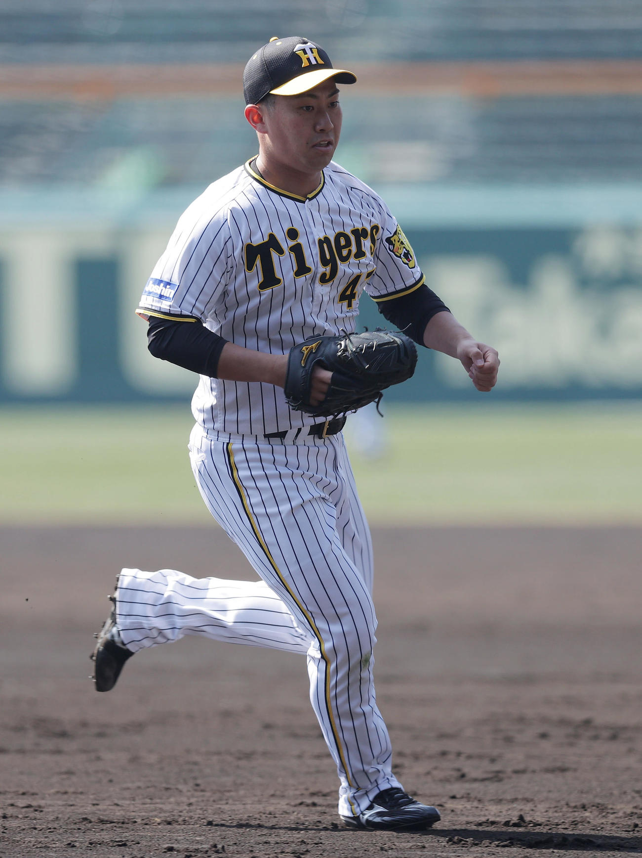 投内連係でダッシュする阪神桐敷（撮影・前田充）