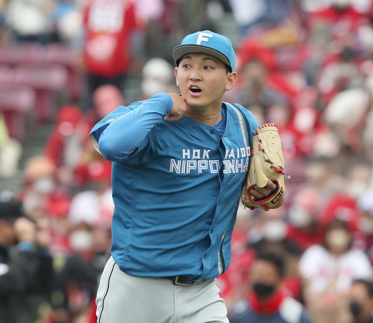 広島対日本ハム　5回を投げ無失点に抑える立野（撮影・黒川智章）