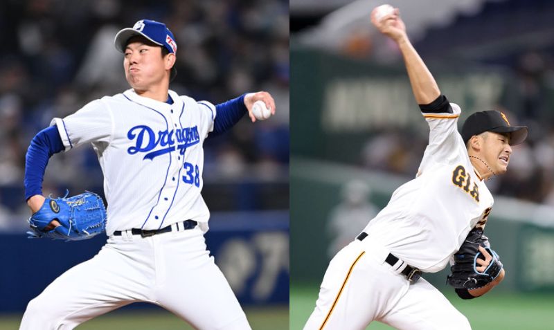 中日松葉貴大（左）と巨人堀田賢慎