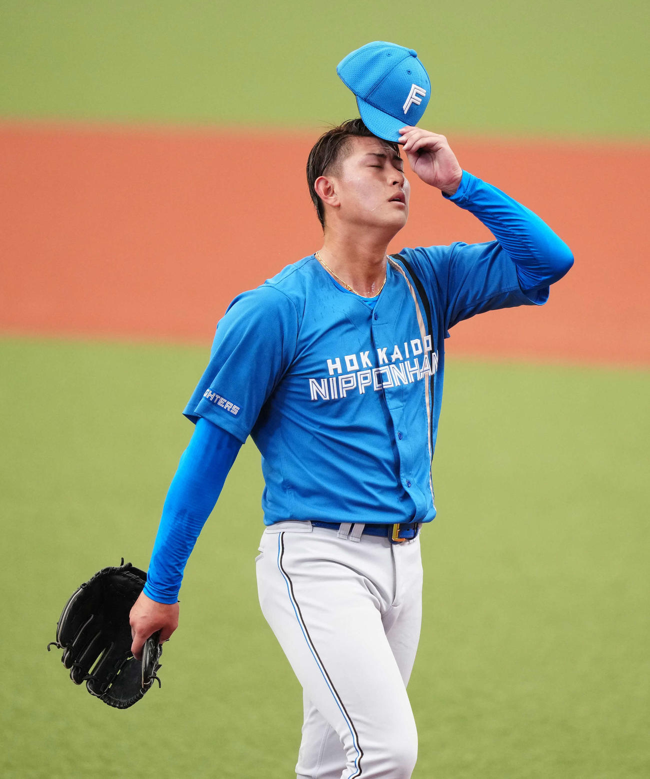 西武対日本ハム　1回裏終了後、厳しい表情でベンチに引き揚げる日本ハム先発の姫野（撮影・江口和貴）