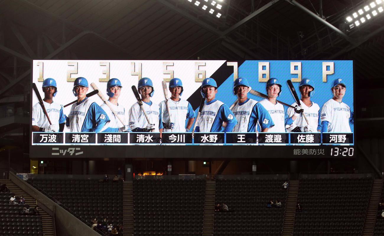 日本ハム対DeNA　ファン投票により決まった1番から9番までのスタメン（撮影・黒川智章）
