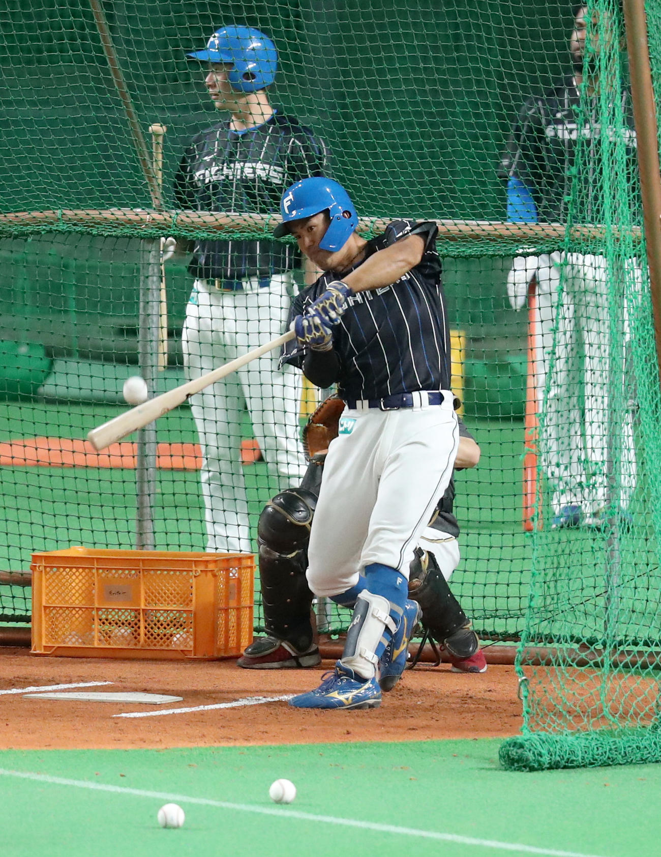 打撃練習で柵越えをする日本ハム今川（撮影・佐藤翔太）