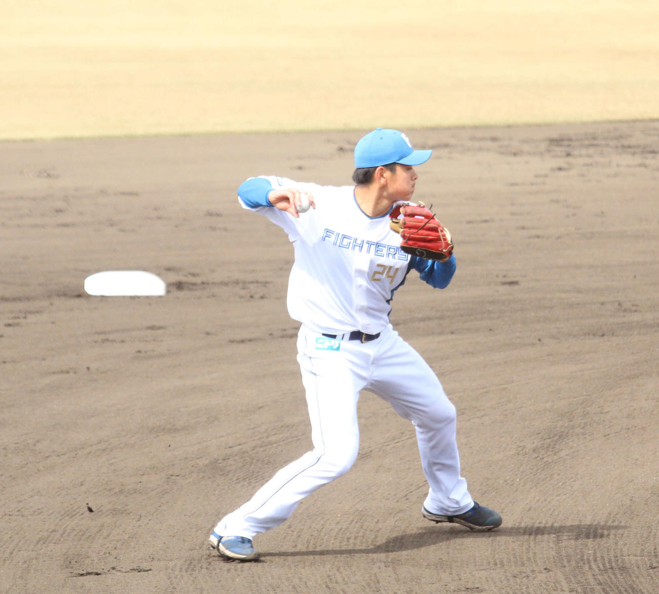 日本ハム対DeNA 2回表DeNA無死、三ゴロをさばく日本ハム野村（撮影・木下大輔）