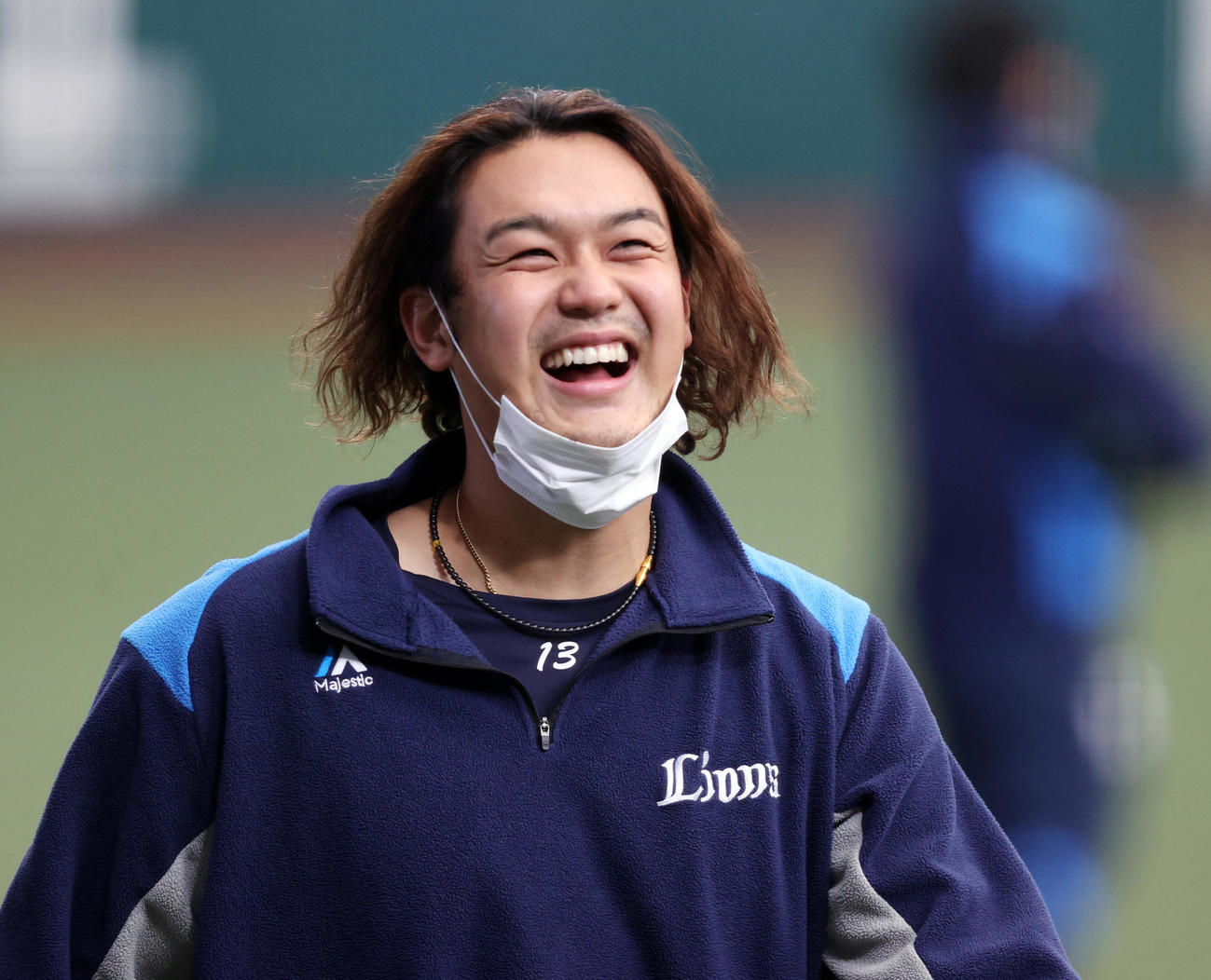 開幕前日の公式練習で笑顔が弾ける西武高橋光成（撮影・浅見桂子）
