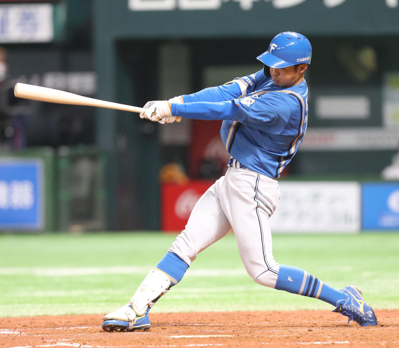 ソフトバンク対日本ハム　4回表日本ハム無死、石井は右中間へ本塁打を放つ（撮影・屋方直哉）