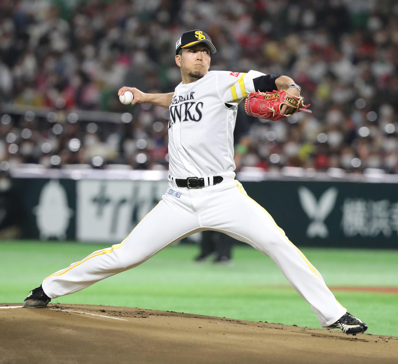 ソフトバンク対日本ハム　ソフトバンク先発千賀（撮影・屋方直哉）