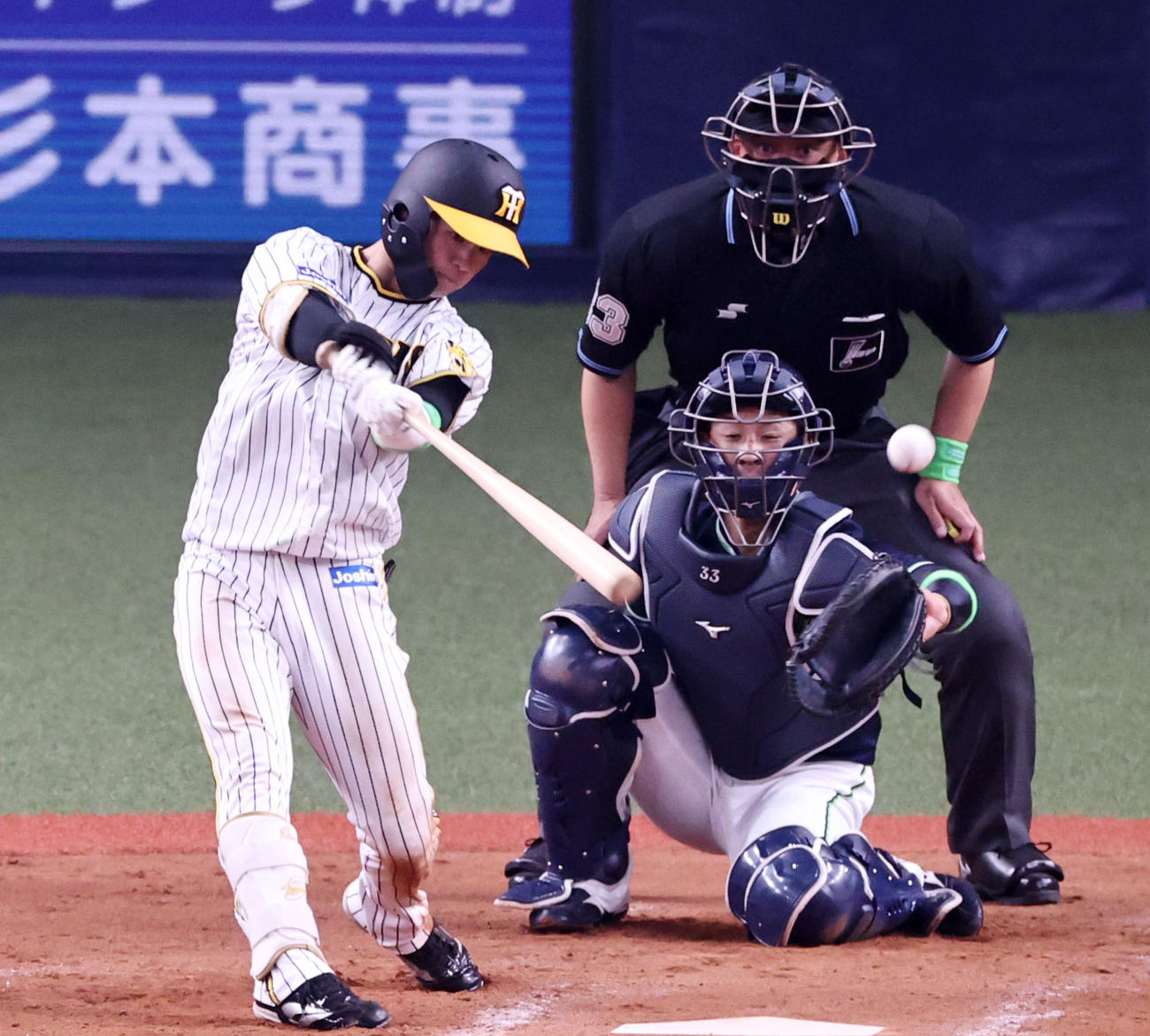 阪神対ヤクルト　4回裏阪神1死、中野は左前打を放つ（撮影・加藤哉）