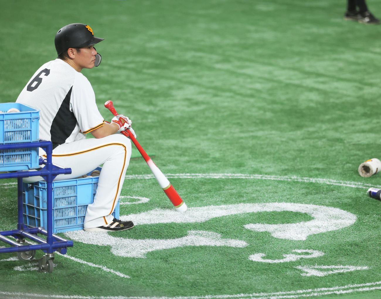 巨人対中日　試合前、練習を見る巨人坂本（撮影・河田真司）