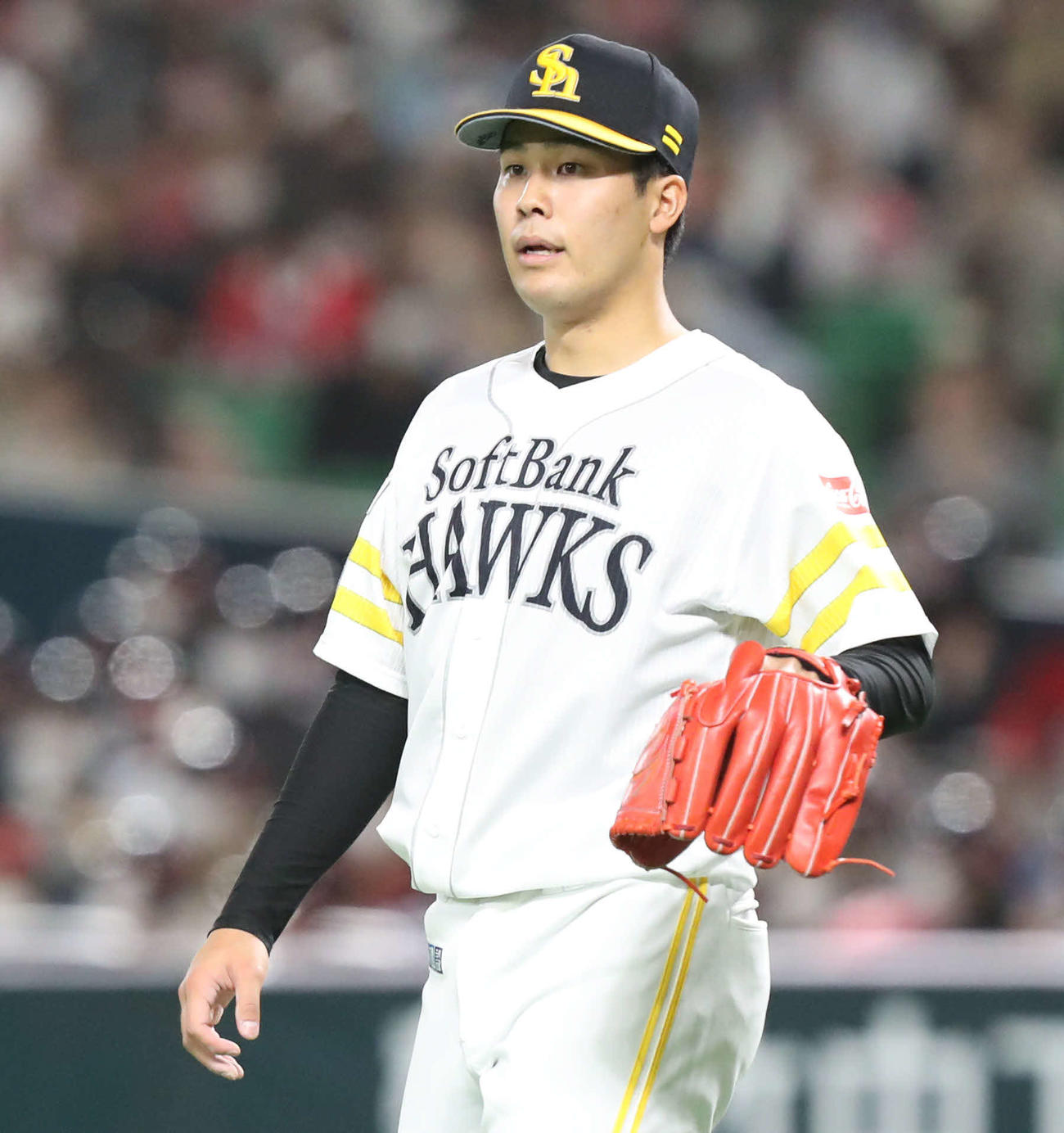 ソフトバンク対日本ハム　5回表途中から登板した藤井（撮影・屋方直哉）
