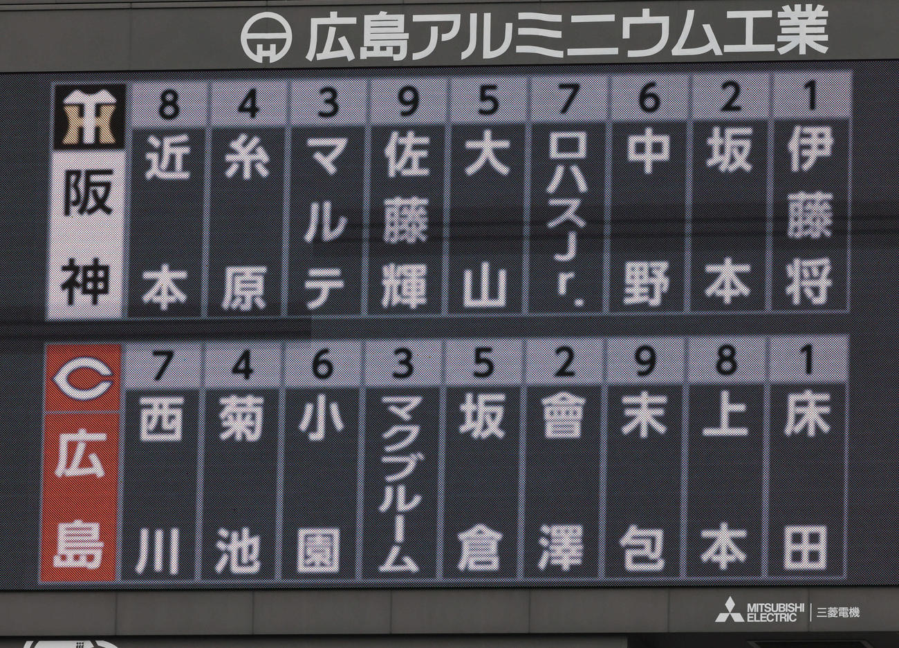 広島対阪神　両軍スタメン（撮影・加藤孝規）